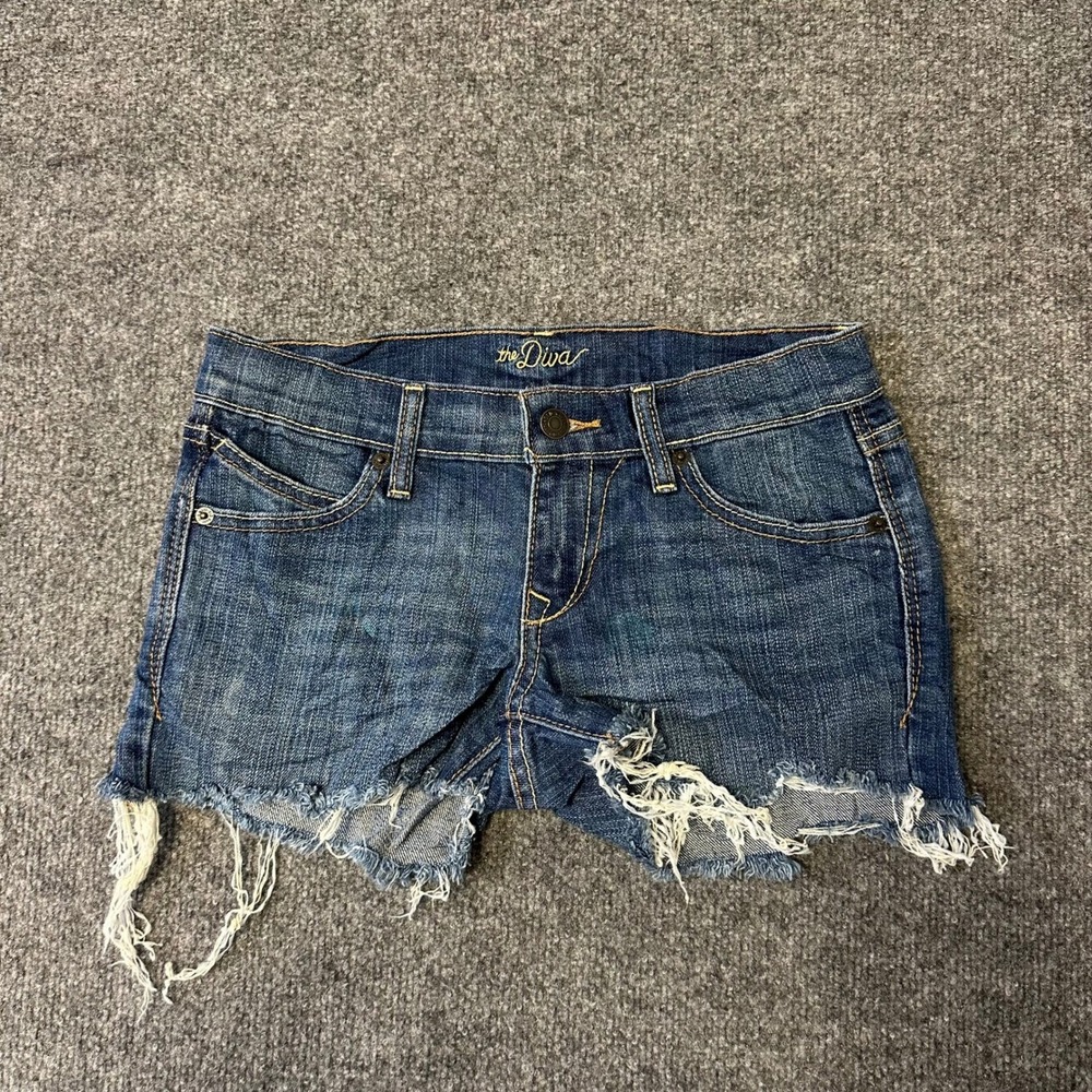 Old Navy Shorts Womens Size 0 Blue The Diva Denim Cut Off Frayed Hem Low Rise